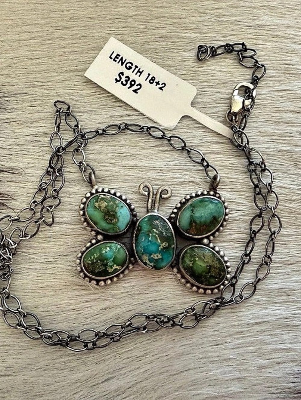 ❤️ Premium Sonoran Gold Turquoise Sterling Silver Butterfly Necklace 18–20”